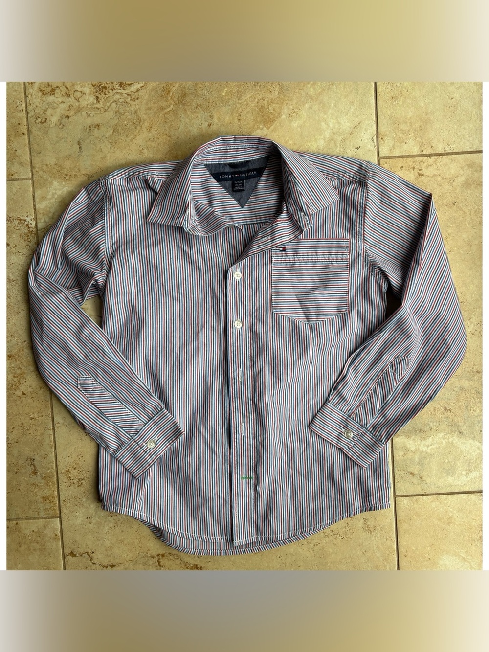 Tommy Hilfiger Red, Blue and White Striped Button-Up Shirt Size 12/14